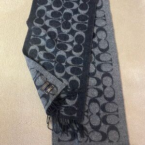 Coach Gray and Black Logo Scarf